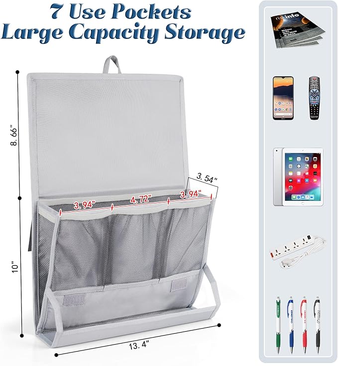 Bedside Caddy Bedside Storage Organizer Bedside Organizer with Power Strip Holder and 2 Adjustable Straps for Home Bunk Bed College Dorm Sofa (2 Pack Light Gray)-NeatNest