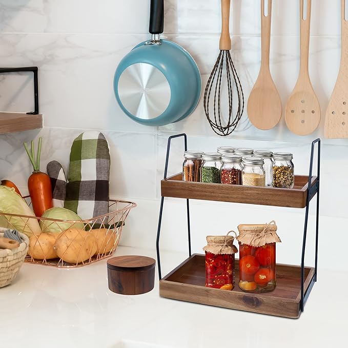 Acacia Bathroom Organizer Countertop 13.6 x 14 x 6.7 inches, 2-Tier Wood Counter Standing Rack, Countertop Storage Shelf for Organizing Bathroom Kitchen Office Desk Vanity Cosmetic Balcony