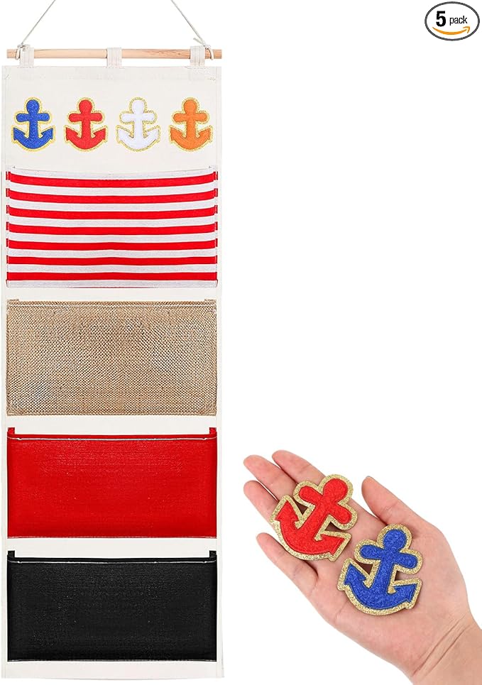 Fish Extender Cruise Gift Hanging Organizer with 4 Pockets and 4 Pcs Iron on Anchor Patches Cabin Door Hanger Storage Bag 2025 FE for Exchange Gifts and Pixie Dusting(Orange,White,Red,Blue)-NeatNest