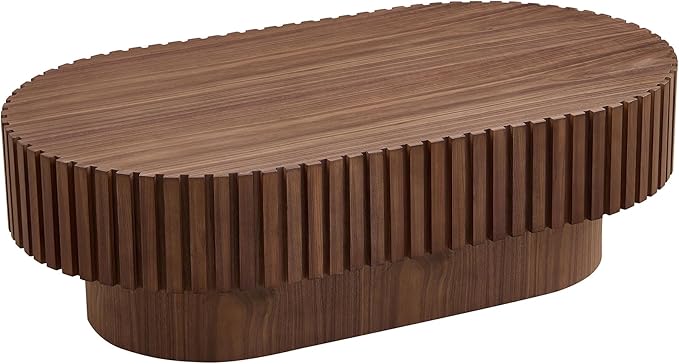 kevinplus 43.7'' Wood Coffee Table Modern Coffee Table for Living Room, Contemporary Circle Fluted Drum Pedestal Style, Easy Assembly, Walnut