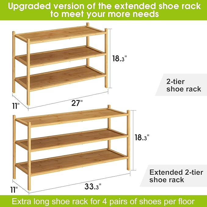 BMOSU 3-Tier Bamboo Extended Shoe Rack Premium Stackable Shoe Shelf Storage Organizer for Hallway Closet Living Room Entryway Organizer(Natural)-NeatNest