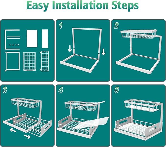 bukfen Under Sink Organizer, Pull Out Home Organizers 2-Tier Slide Out Sliding Shelf Under Cabinet Storage Multi-Use for Under Kitchen Bathroom Sink Organizers and Storage,White,2 Pack-NeatNest