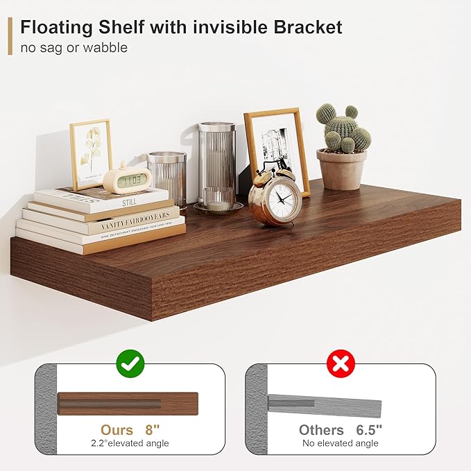 Heimlove Walnut Bathroom Shelves Floating Shelves for Wall Shelf Over Toilet Long Wall Mounted Modern Farmhouse,48 x 12 Wall Shelves with Invisible Brackets for Living Room, Kitchen, Bedroom-NeatNest