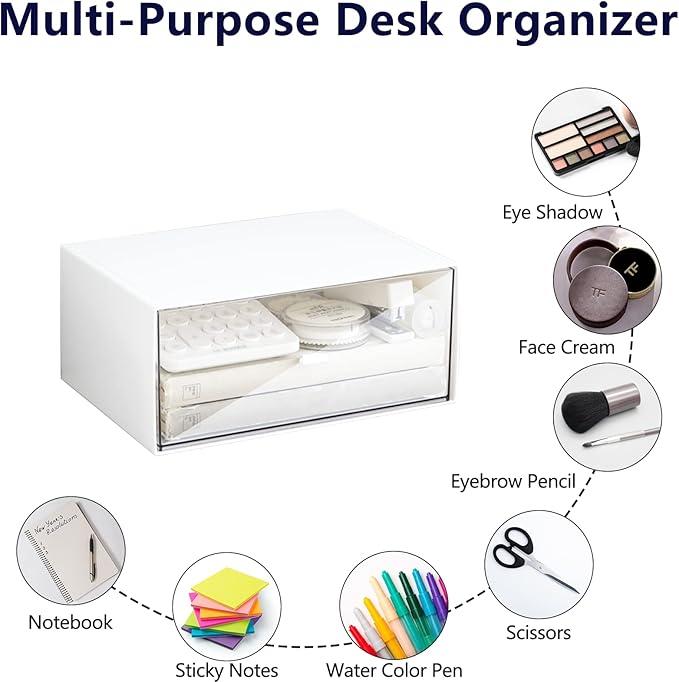 Desk Drawer Organizer, Stackable Storage Drawers, Plastic White Desk Organizers Great for Makeup Storage Bathroom Organization Accessories Etc - Large 1 Drawers (White)-NeatNest