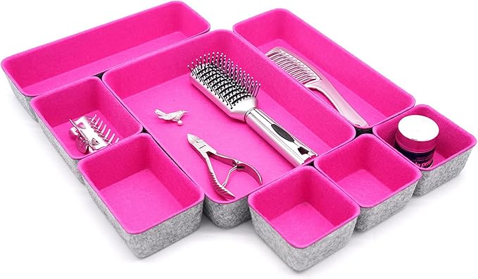 Welaxy desk drawer organizers tray for office suppliers entryway catchall key holder makeup crafts pens decluttering 8-piece back to school (hot pink)-NeatNest