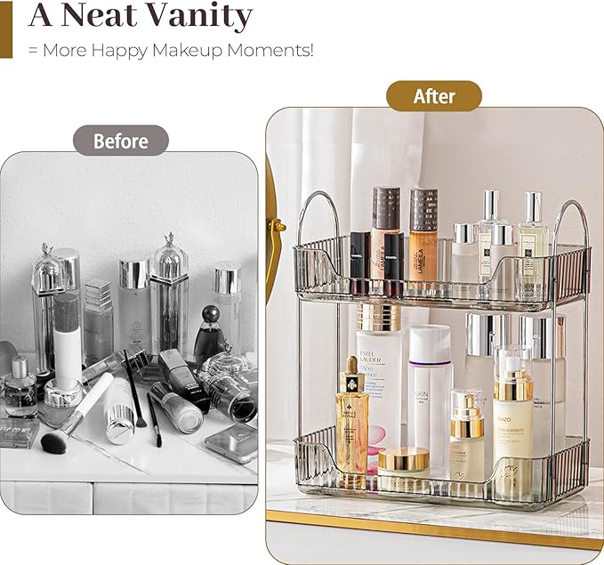 Aveniee Bathroom Counter Organizer Countertop, Makeup Perfume Shelf Storage, 2 Tier Skincare Cosmetic Tray for Dresser Vanity - Grey-NeatNest