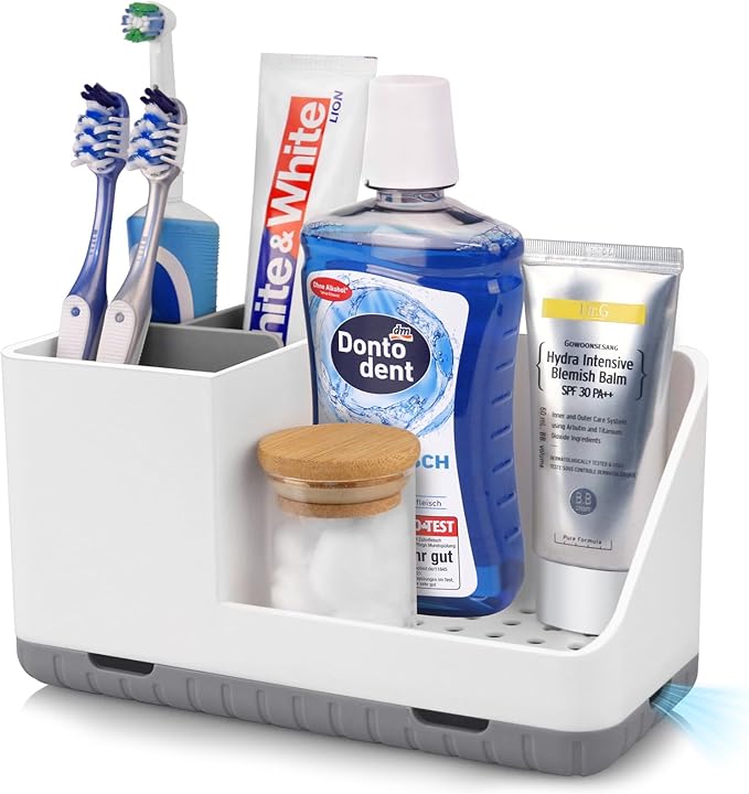 Toothbrush Holders for Bathrooms, Kids Electric Toothbrush and Toothpaste Holder with Drainage, Tooth Brush Holder for Bathroom Countertop Organizer (Grey)-NeatNest