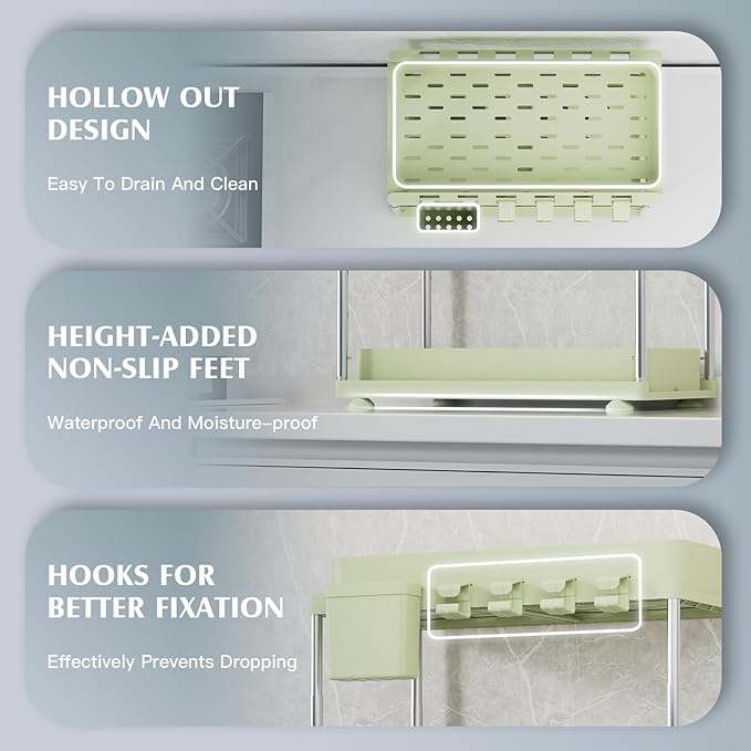 Under Sink Organizer, 2 Pack Under Kitchen Bathroom Cabinet Organizer, 2 Tier Under Bathroom Kitchen Sink Organizer, Adjustable Height Bathroom Kitchen Cabinet Organizers and Storage, Green-NeatNest