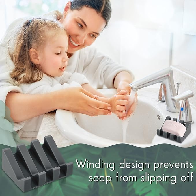 Cunhill 2 Pieces Silicone Soap Dish Self Draining Soap Dish Shower Waterfall Bar Soap Holder Tray with Drain Soap Saver for Kitchen Bathroom Accessories (Dark Grey)-NeatNest