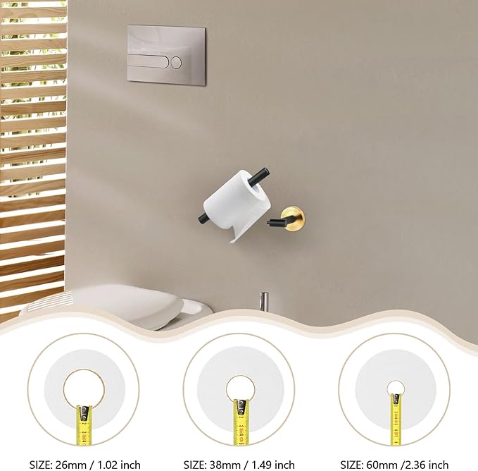Newfun Black Gold Toilet Paper Holder, SUS 304 Stainless Steel Adjustable Double Post Pivoting Toilet Paper Roll Holder Wall Mount for Bathroom