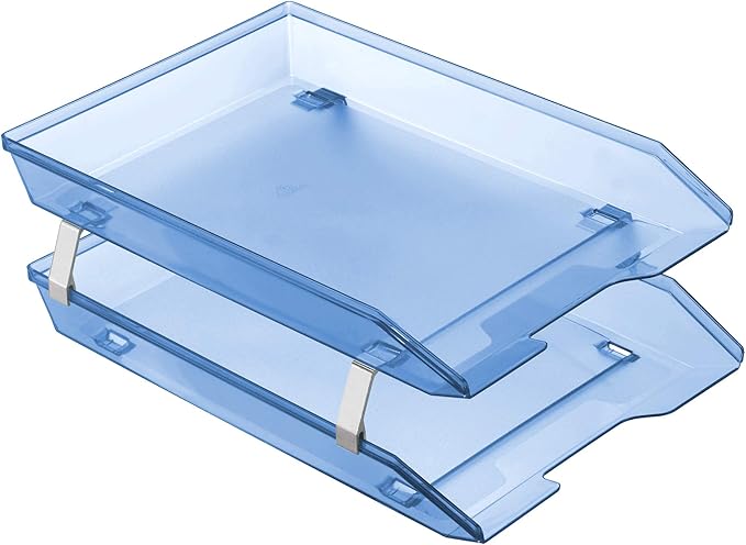 Acrimet Facility 2 Tier Letter Tray, Front Load, Letter Size/A4, Desktop File Organizer, Plastic (Clear Blue Color)-NeatNest