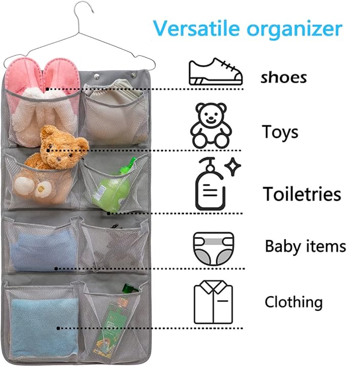 Dual Sided Hanging Closet Organizer Durable Socks Stocking Clothes Bra Accessories Storage Bag With 16 Large Pockets (Nylon Mesh Pockets)-NeatNest