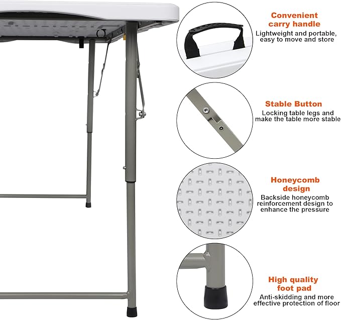 FORUP Folding Utility Table, 4ft Fold-in-Half Portable Plastic Picnic Party Dining Camp Table-NeatNest