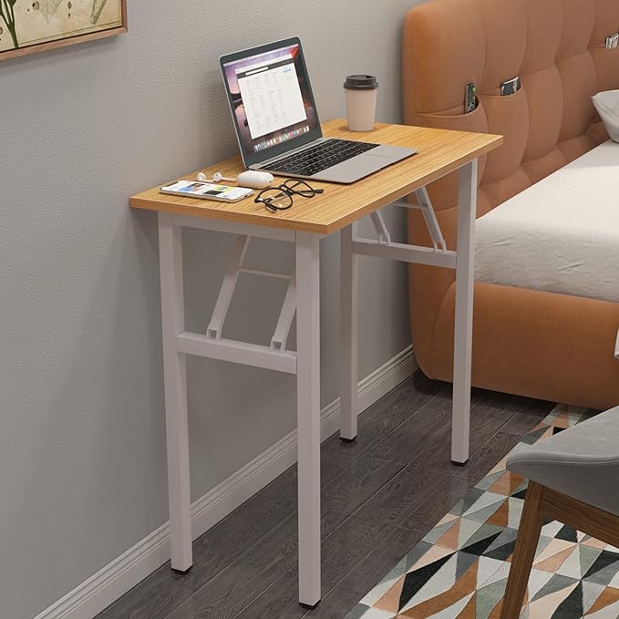 DlandHome Folding Desk - 31.5 Inch Small Computer Desk for Home Office - Folding Table Writing Table for Small Spaces - No Assembly Required - Teak & White Frame-NeatNest