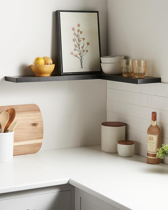 BAYKA Floating Shelves for Wall, 22.5" Wall Mounted Rustic Wood Shelves for Bathroom, Bedroom, Living Room, Kitchen, Office, Hanging Shelf for Books/Storage/Room Decor Capacity (Black, Set of 2)-NeatNest