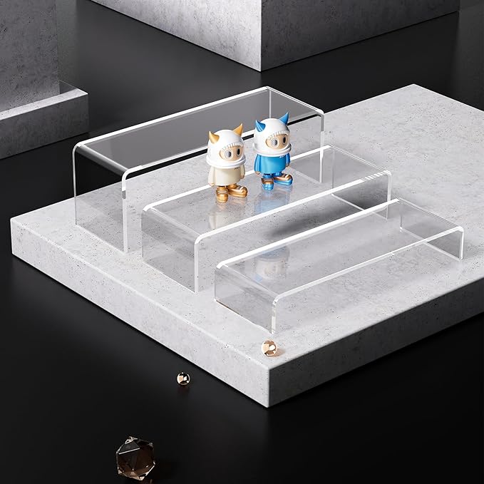 Acina Acrylic Display Risers Stand: 3Pcs 12" Large Acrylic Risers Thickened to 5mm Clear Rectangular Tiered Display Shelf for Cupcake Jewelry Gemstone Curio Figurines Collectibles-NeatNest