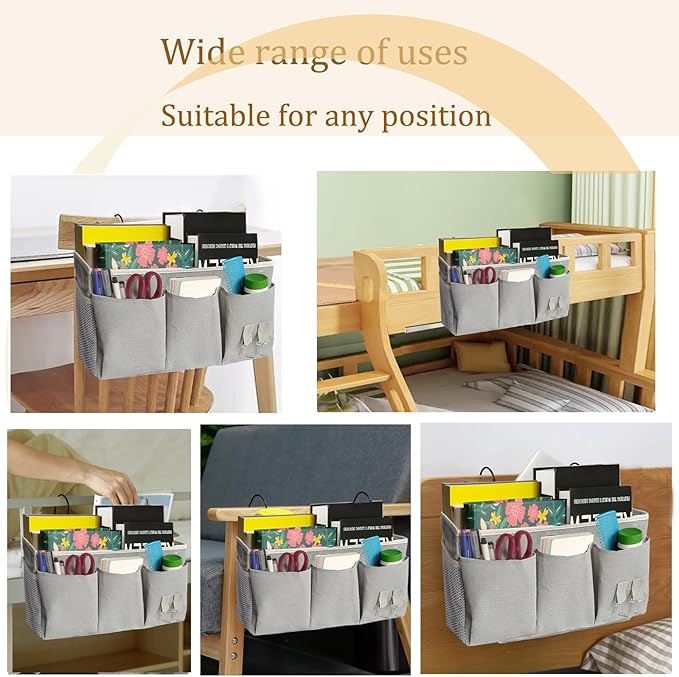 Bedside Caddy, Bedside Hanging Storage Organizer forBunk and Hospital Beds,College Dorm Bed,Can be Placed Glasses Books Mobile Phones (Grey 2)-NeatNest