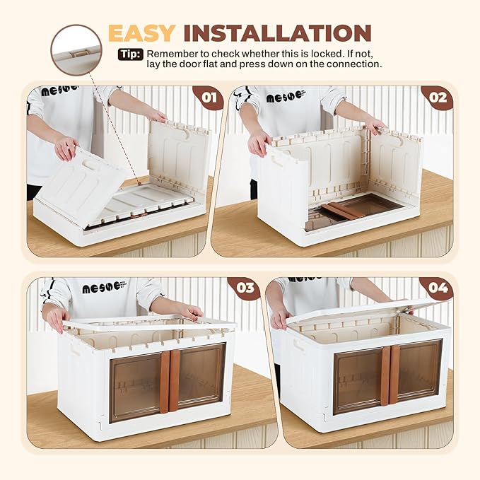 FAHKNS 3 Pack 19 Gallon Collapsible Storage Boxes, Lidded Storage Box with Door and Wheels for Clothes, Tools, Office Supplies, Large Folding Storage Box for Home