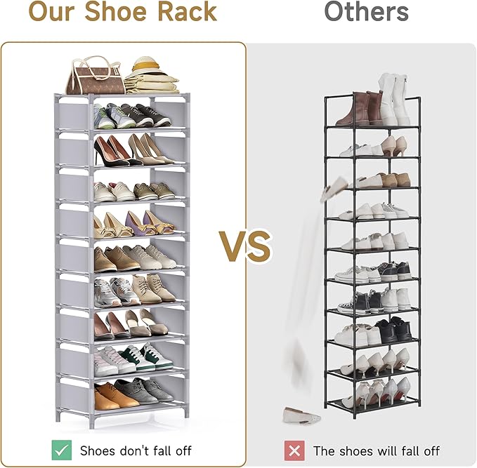 sunvito 10 Tiers Shoe Rack, Tall Vertical Shoe Rack, Sturdy Stackable Shoe Shelf, Shoe Stand Holds 20-25 Pairs Shoes, for Closets, Entryway, Cabinet, Garages, Dormitory, Hallway-NeatNest