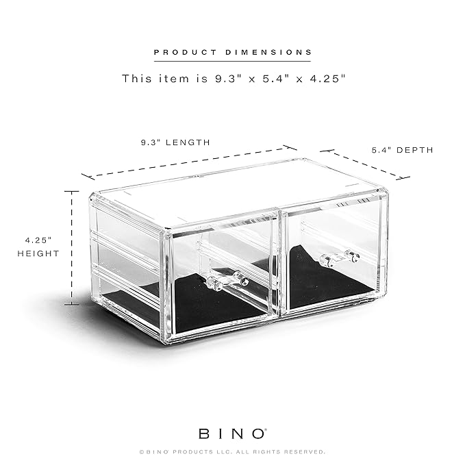 BINO THE MANHATTAN SERIES Acrylic Makeup Drawer Organizer- 2 Drawer Short | Clear Beauty Organizers and Storage| Cosmetic & Makeup Drawer| Home Organization| Jewelry & Vanity Accessories Drawers-NeatNest