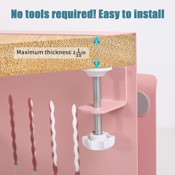 Desk Side Storage Under Desk Laptop Holder, No Drill Hanging Desk Organizer with Pen Holder, Clamp-On Table Side Tray Desktop Organization Mount for Office and Home (Pink)-NeatNest