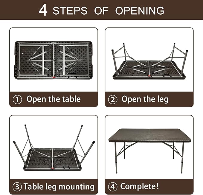 4FT Rattan Folding Table, Portable Long Picnic Camping Table for Outdoor Picnic, Rattan Patterned Mesa Multipurpose Entertaining Activities-NeatNest