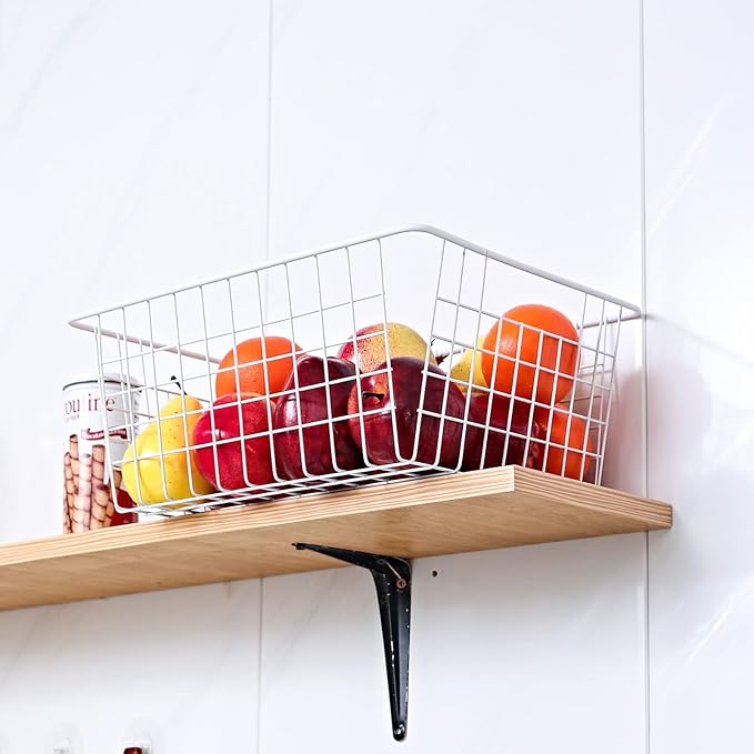 14" Upright Freezer Storage Baskets, Large White Wire Storage Bins Bakset for Freezer, Pantry, Bathroom Organizing, Set of 2