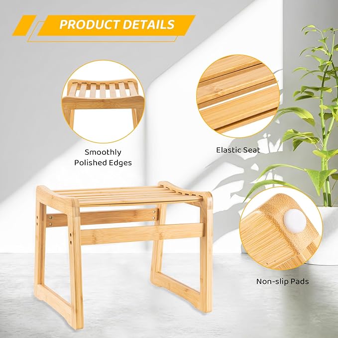 Bamboo Step Stool for Kids - Shoe Changing Foot Rest Stool for Living Room, Bedroom, Garden Leisure, Outdoor (Natural)