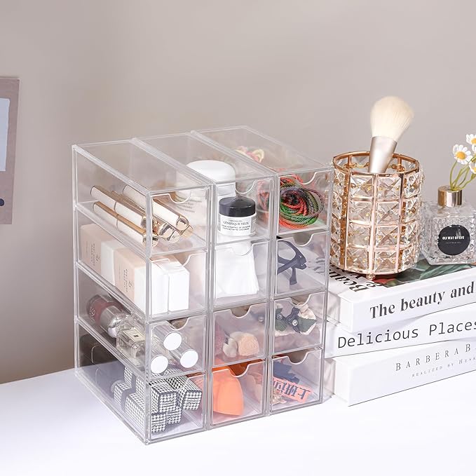 Acrylic Stackable Drawer Organizer with 4 Clear Drawers for Bathroom & Vanity Makeup Storage-NeatNest