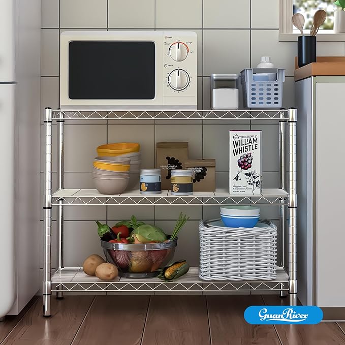 3-Shelf Adjustable Metal Shelf Wire Shelving Storage Rack for Office,Kitchen,Bedroom,Bathroom,Laundry,Pantry Basement,Garage(Chrome,36" L x 14" W x 30" H)