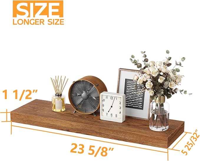 BAMEOS 24x6 Wall Shelf, 2-Shelf Modern Oak Floating Shelf Set for Bedroom, Bathroom, Kitchen Storage-NeatNest