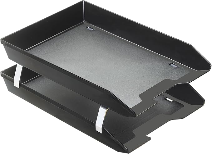 Acrimet Facility 2 Tier Letter Tray, Front Load, Letter Size/A4, Desktop File Organizer, Plastic (Black Color)-NeatNest