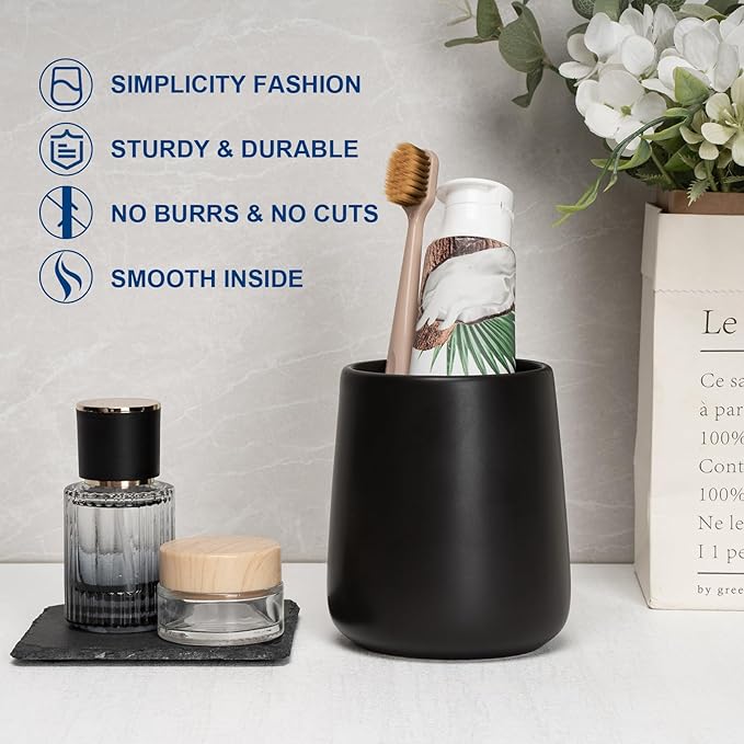 Bathroom Tumbler Cup Ceramic 13.5oz Reusable Toothbrush Cup 400ml, Toothbrush Holder Adequate for Your Bathroom (Black Brown)
