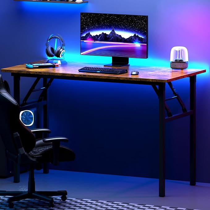 DlandHome Computer Desk Folding Table 39.4 inches Writing Desk for Small Space Folding Desk Laptop Desk No Assembly Required Retro&Black-NeatNest