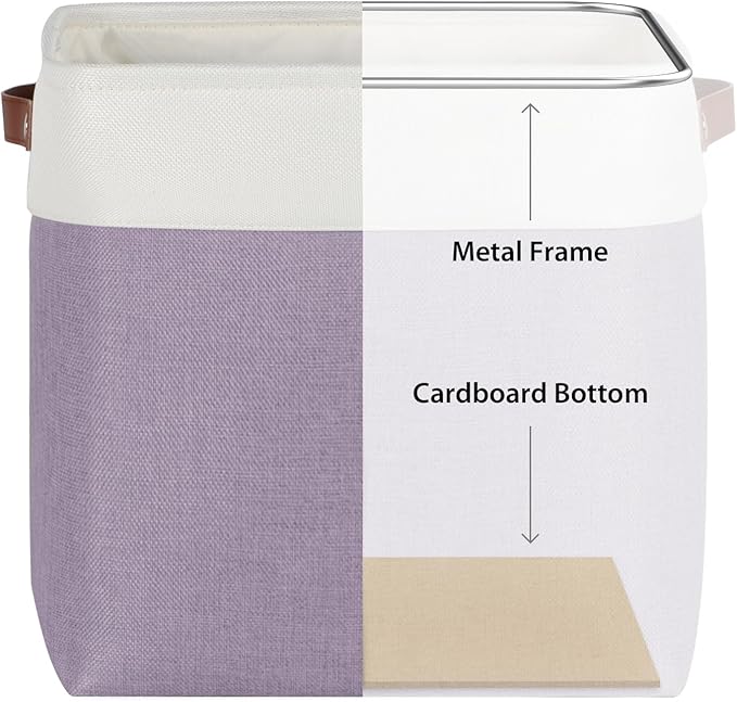 Univivi 13 x 13 x13 Cube Storage Baskets Storage Bins with Hard Bottom|PU Handles for Organizing,Foldable Fabric Storage Bins Decorative Organizer Baskets for Shelves,Closet (Purple)-NeatNest