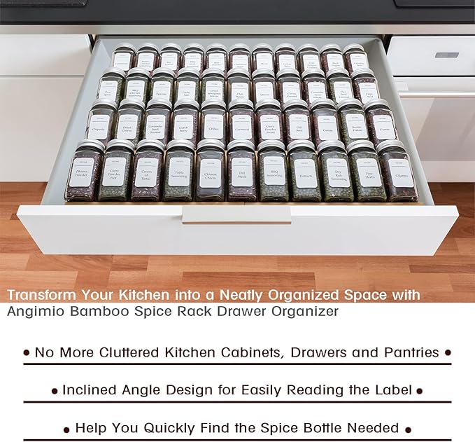 Bamboo Spice Rack Drawer Organizer - 8 Pieces Set- 10" Wide Per Piece - Combine Pieces Into 20" Wide Rack (10" or 20")-NeatNest