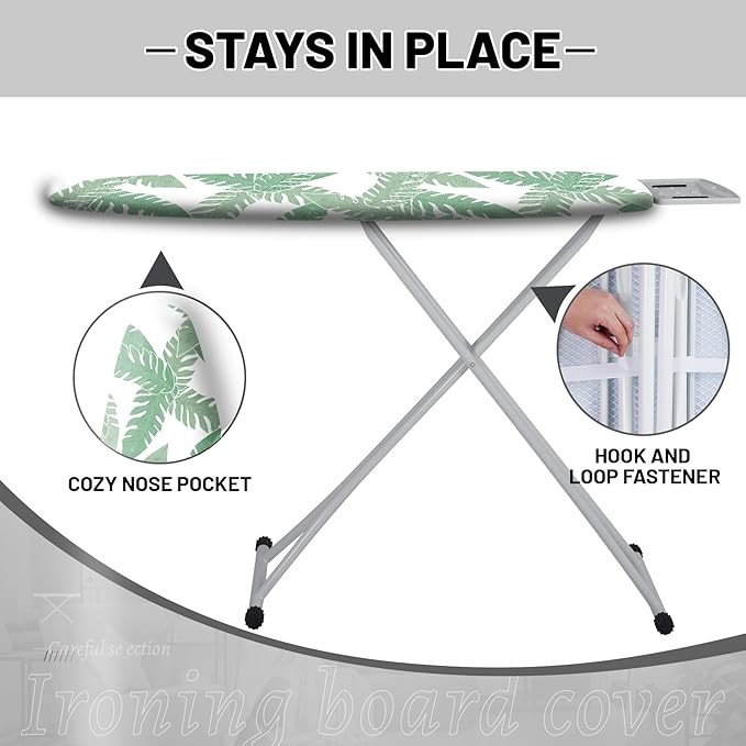 Extra Thick Ironing Board Cover and Pad, Tropical Leaves 15x54 Ironing Board Cover, Resist Scorching and Staining,Elastic Edges,Summer Plants Green