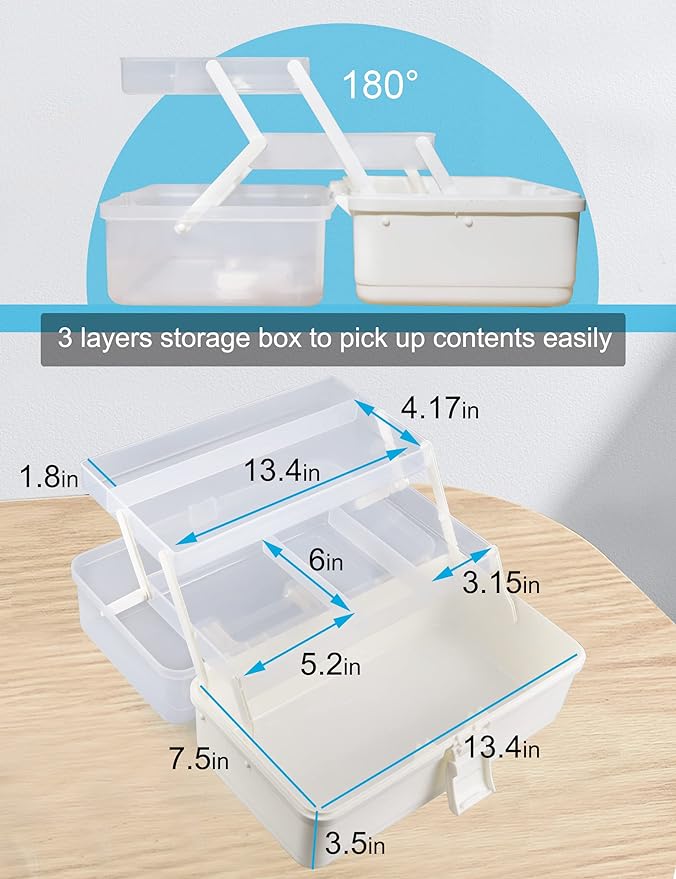 Craft Art Box Tackle Box Organizers, 3 Layer White Sewing Hair Supply Organization Boxes Medication Organizer Plastic Toolbox-NeatNest