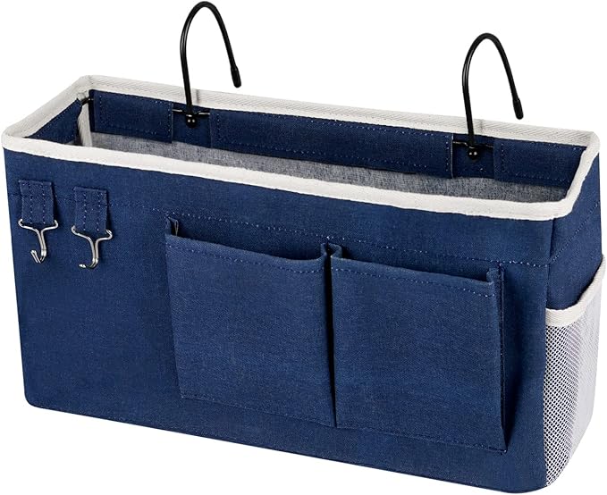 Bedside Storage Caddy/Bedside Hanging Storage Bag for Headboards Bunk Beds Dorm Rooms Book Phone Magazine Holder (Navy Blue)-NeatNest