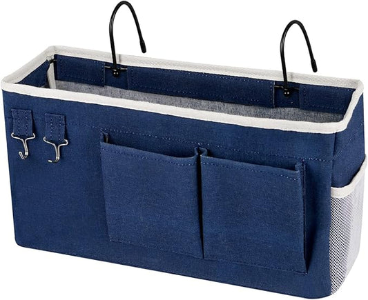 Bedside Storage Caddy/Bedside Hanging Storage Bag for Headboards Bunk Beds Dorm Rooms Book Phone Magazine Holder (Navy Blue)-NeatNest