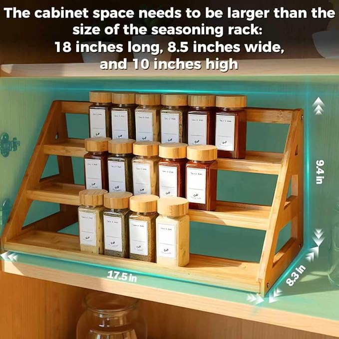 Bamboo Tiered Spice Rack, for Countertop Spice Organizer for Pantry Spice Shelf Organizer Kitchen Spices Rack,Cabinet spice rack,Cabinet seasoning rack