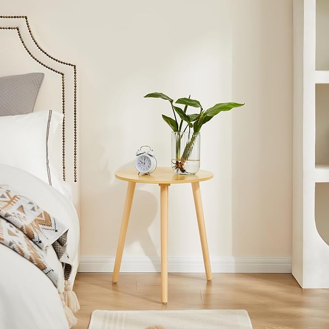 Apicizon Small Round Side Table, Modern Light Wood Side Table Bedside Nightstand End Table for Small Spaces, Bedroom, Living Room, 16.5 x 20 Inches, Natural-NeatNest