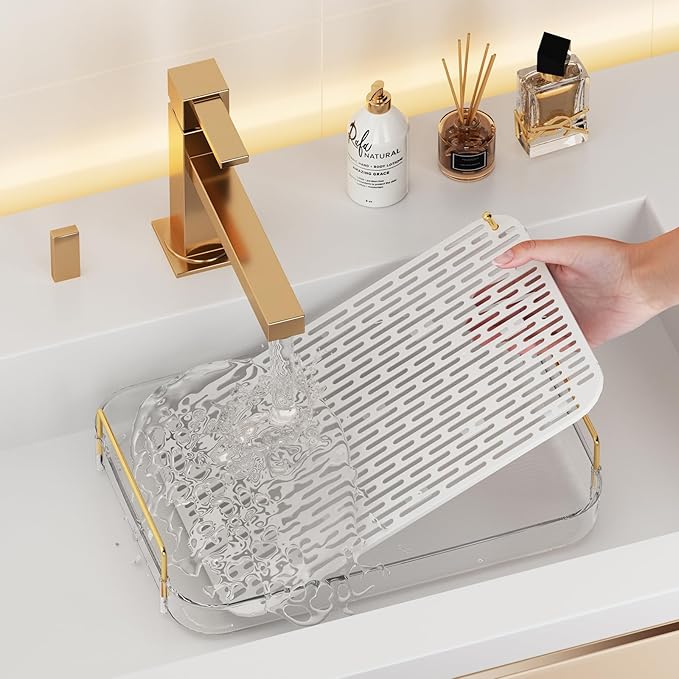 Seoneiro Whiskey Tray, Glass Cup Rack, Mug Holder, Coffee Cup Organizer, Bathroom Countertop Organizer with Drain Board Wine Glass Decorative, Food Tray, Kitchen Spice Rack