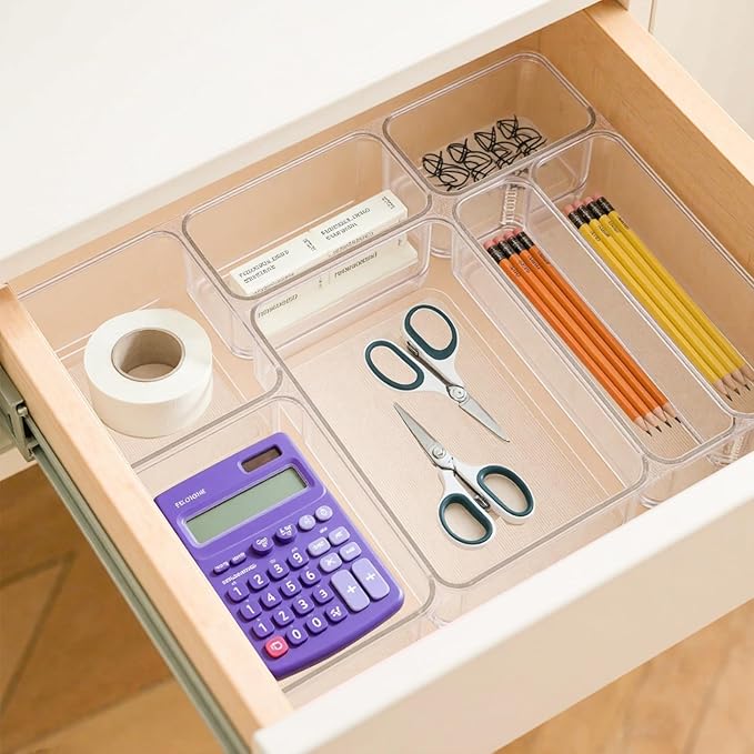 Clear Plastic Drawer Organizers Set - 16pack 5 Size Versatile Organizer Trays & storage Bins,Desk Drawer Organizer Trays,Organizers and Storage Bins for Makeup,Jewelry,Kitchen Utensils,Bathroom,Office