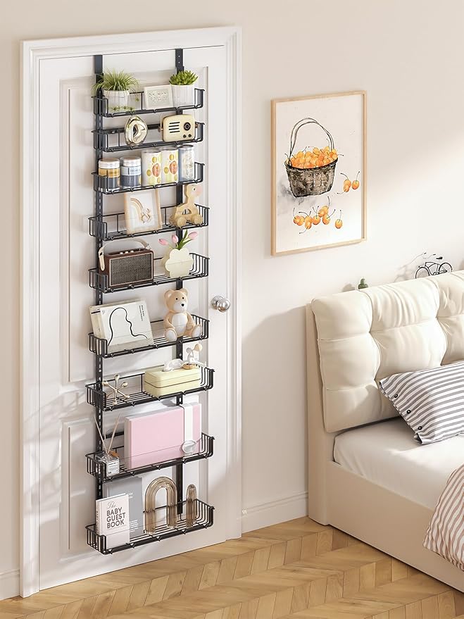 Delamu 9-Tier Over the Door Pantry Organizer with Acrylic Panel, Pantry Organization and Storage, Black Hanging Basket Wall Spice Rack Seasoning Shelves, Home Kitchen Bedroom Bathroom House Essentials-NeatNest