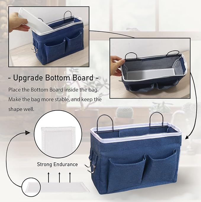 2pcs Middle Wall Hanging Organizer Bag, Linen Fabric Door Hanging Storage Basket with Pockets, Waterproof Bin for Kitchen, Bedroom, Office, RV Camper (Blue)-NeatNest