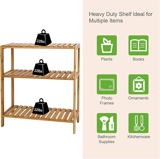 Bamboo Shelf Bathroom 3-Tier Storage Shelves Stand Rack Multifunctional Shelving for Bedroom Kitchen Living Room
