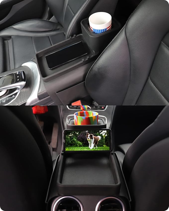 Couch Cup Holder Tray, VIENFUT Silicone Anti-Slip Sofa Armrest Tray with Side Pockets, BPA-Free Anti-Spill Couch Drink Holder for YETI, Remote, Snacks, Cellphone and iPad, Ideal Gift (Peach)-NeatNest