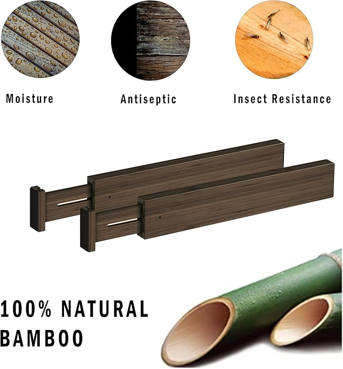 BAMEOS Drawer Divider,Expandable Bamboo Separators Adjustable Utensil Knife Fork Tool Kitchen Organizer, Clothes Fabric Drawer Organizer In Bathroom Bedroom Office, Cabinet Dresser Organizer 4-pack-NeatNest