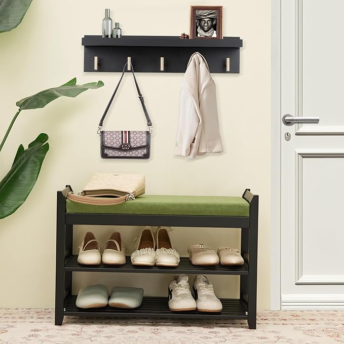Shoe Rack for Front Door Entrance, 28” Entryway Bench with Coat Rack, Hall Tree Shoe Bench with Storage for Entry, Hallway, Bedroom, Living Room-NeatNest
